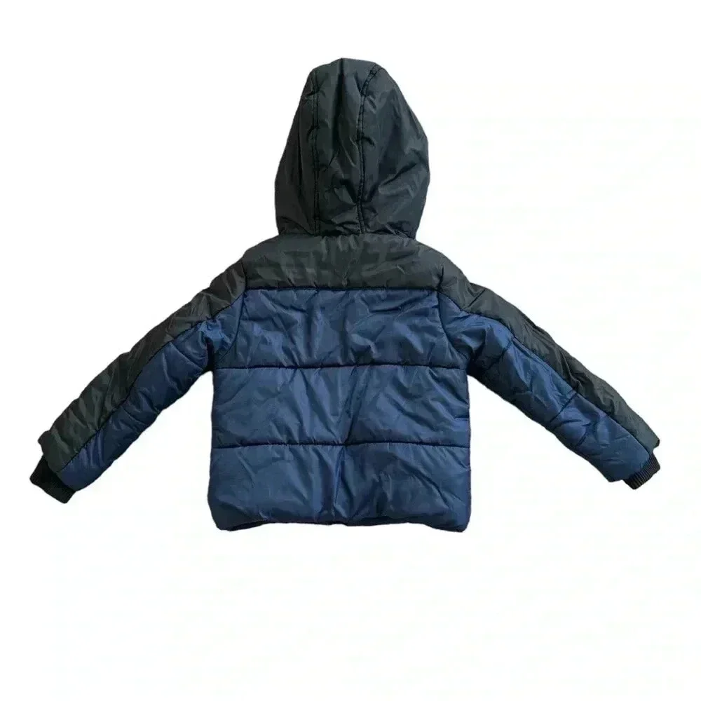 Calvin Klein Jeans boys fleece lined puffer jacket with hoodie blue/black size 4